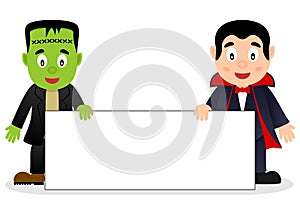 Frankenstein & Dracula with Blank Banner