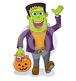 Frankenstein Monster Carrying Pumpkin Pail