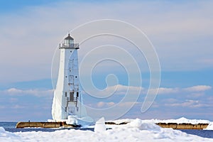 Frankfort Lighthouse in ice