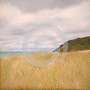 Frankfort, Michigan, Beach, Clouds. Digital Art.