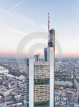 Frankfurt aerial skyline at night, Germany