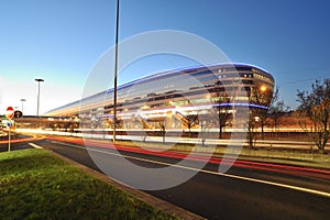 Frankfurt airport railway station in night photo