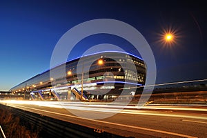 Frankfurt airport train terminal in night photo