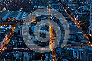 Frankfurt cityscape from above at night