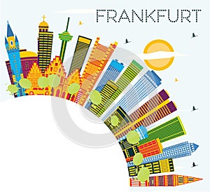 Frankfurt Germany City Skyline with Color Buildings, Blue Sky an photo