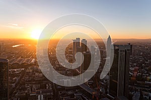 Frankfurt germany evening sundown from above