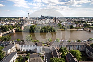 Frankfurt germany and the main river from above