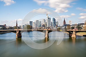 Frankfurt, Germany - March 31, 2020: frankfurt skyline view with photo