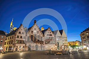 Frankfurt Germany, night at Romer old town square