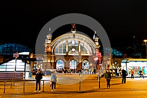 FRANKFURT, GERMANY - SEP 3 2018. Facade of Frankfurt Central train station. The classicistic train station opened in 1899 and is