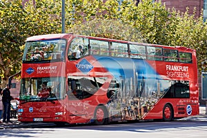 Double-decker tourist sightseeing bus in Frankfurt, Germany