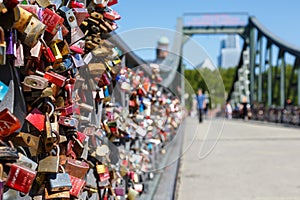 Frankfurt love locks on Eiserner Steg bridge in Germany photo