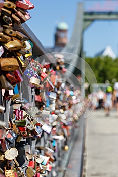 Frankfurt love locks on Eiserner Steg bridge portrait format in Germany photo