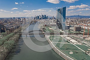 Frankfurt am Main Germany Aerial photography with drone at sunset.