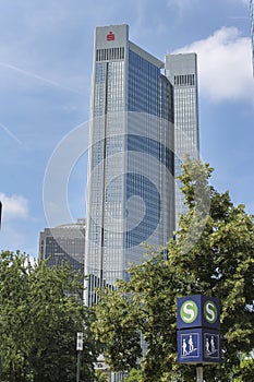 FRANKFURT AM MAIN, GERMANY - June 19 , 2014 : View of city financial center with high skyscrapers.Banks , economy, business and