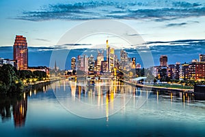 Frankfurt am Main skyline at dusk, Germany