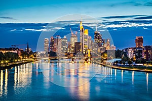 Frankfurt am Main skyline at dusk, Germany