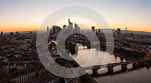 Frankfurt am Main Skyline panorama silhouette at Sunset photo