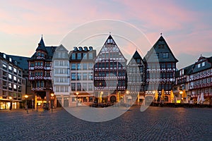 Frankfurt Old town square romerberg with old style house in Fran