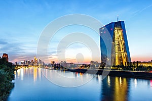 Frankfurt skyline with ECB European Central Bank Main river skyscraper in Germany photo