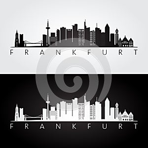 Frankfurt skyline and landmarks silhouette photo