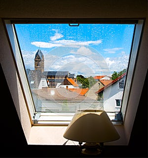 Frankfurt Town inside the Window and Night Lamp