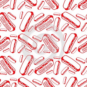 Frankfurter hotdog seamless pattern artline vector design illustration