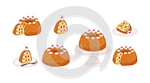 Frankfurter kranz crown sponge cake from germany.Vector illustration