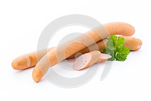 Frankfurter sausage isolated on white background.