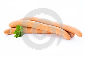 Frankfurter sausage on white background.