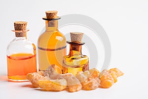 Frankincense or olibanum aromatic resin isolated on white background used in incense and perfumes