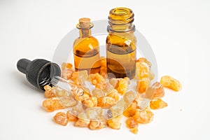 Frankincense or olibanum aromatic resin isolated on white background used in incense and perfumes