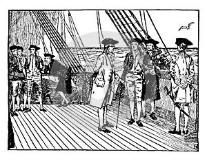 Franklin on His Way to France,vintage illustration