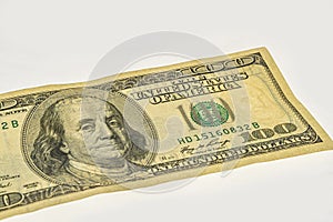 Franklin watermark on 100 bill. fragment of 100 dollar banknote with visible details of banknote reverse for design