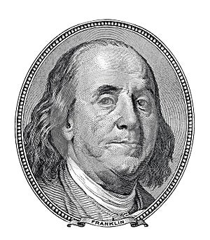 Franklyn Benjamin portrait one hundred dollar bill isolated