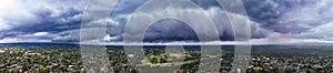Frankston, Victoria, Australia, January 07, 2022: Panoramic of Menacing Apocalyptic Storm Front Arcus Shelf Cloud Approaching