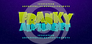 Franky comics alphabet font. Typography comic logo or movie fonts designs concept. vector illustration