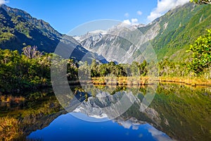 Franz Josef glacier and lake, New Zealand