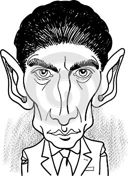 Franz Kafka Cartoon portrait. Vector photo