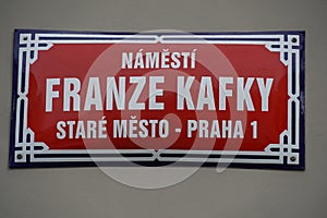 Franz kafka street sign in prague