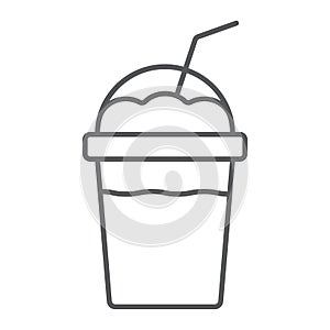 Frappe thin line icon, coffee and cafe, cream photo
