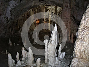 The Frasassi Caves, stalactites and stalagmites, touristic attraction and nature `s trasure
