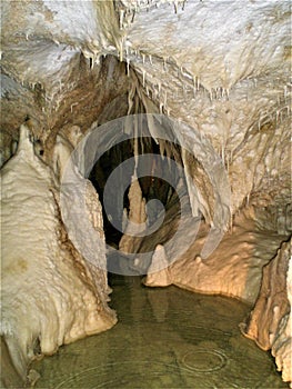 The Frasassi Caves, stalactites and stalagmites, touristic attraction and nature `s trasure