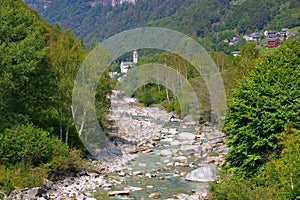 Frasco and Verzasca river, Verzasca valley, Ticino, Switzerland photo