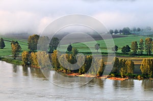 Fraser river at foggy sunrise