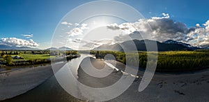 Fraser River and Mountains in Canadian Nature Landscape.