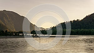 Fraser River near Hope Idyllic landscape with green forest in British Columbia Canada