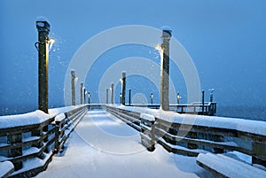 Fraser River Pier Winter Snow Richmond