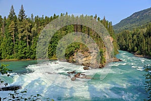 Fraser River rushing over Rearguard Falls in the Canadian Rocky Mountains, Mount Robson Provincial Park, British Columbia, Canada