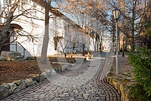 The fraternal corps and the road in front of it in the Novospassky Monastery